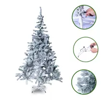 Árvore de Natal C/ Nevada Artificial 180cm Alta Densidade C/ 450 Galhos Base Simula Neve Estrutura Resistente Estável Fácil Montagem Natalina