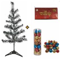 Árvore De Natal De 60 Cm Com 24 Bolinhas Coloridas Enfeites e Pisca Pisca Colorido 127volts