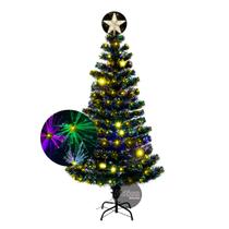 Árvore De Natal De Led Amarelo E Fibra Ótica Colorida 90cm