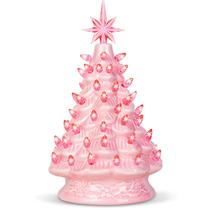 Árvore de Natal de mesa Joiedomi 12 em cerâmica rosa com luzes