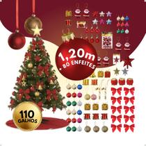 Árvore De Natal Decorada 120cm 110 Galhos 85 Enfeites Pisca