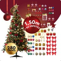 Árvore De Natal Decorada 150cm 250 Galhos 85 Enfeites Pisca