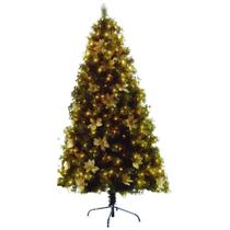 Árvore de Natal Decorada 180cm 705 Hastes 300 Leds Branco Quente Bivolt Flores Bico de Papagaio Douradas. Árvore de Natal Decorada 180cm 705 Hastes 300 Leds Branco Quente Bivolt Flores Bico de Papagaio Douradas.