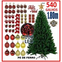 Arvore De Natal Decorada Luxo 540 Galhos 1,80m + 60 Enfeites Decorada - Pisca Pisca Ponteiras Bolas