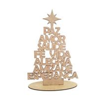 Árvore De Natal Dizeres C/ Base Nº1 25cm Enfeite Madeira Mdf