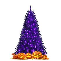 Árvore de Natal GOFLAME de 6 pés preta pré-iluminada com 680 pontas de galhos