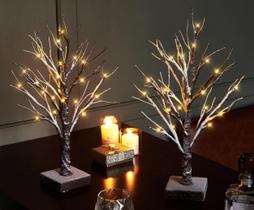 Árvore de Natal Hairui, mesa pré-iluminada, coberta de neve, 45 cm, 24 LED