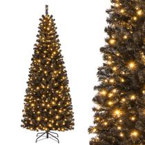 Árvore de Natal HAPPYGRILL lápis preto pré-iluminado de 7 pés com 350 luzes Árvore de Natal HAPPYGRILL lápis preto pré-iluminado de 7 pés com 350 luzes