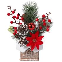 Árvore de Natal Hatisan Small Artificial com ornamentos vermelhos Árvore de Natal Hatisan Small Artificial com ornamentos vermelhos