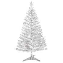 Árvore de Natal leeheeyee Silvery Tinsel de 4 pés com luzes