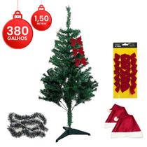 Árvore De Natal Luxo 1,50cm 380 Galhos + Decorações e Gorros