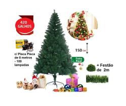 Árvore De Natal Luxo Verde 1,50M 420 Pontas c/ Pisca Pisc + Festão Base de Ferro - Sun Asia Trade Co
