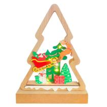 Árvore de Natal Madeira Decorativa 7 Leds 19,3x14x5cm Para Bancada