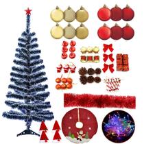 Árvore De Natal Nevada 1,20m 120 Galhos Decorada 81 Itens Pisca Pisca Led Colorido 110v