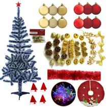 Árvore De Natal Nevada 1,50m 220 Galhos Pisca Pisca 110v Decorada 99 Itens Com Enfeites