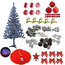 Árvore De Natal Nevada Grande 1,80m 320 Galhos Com Enfeites 94 Itens Pisca Pisca Led 220v