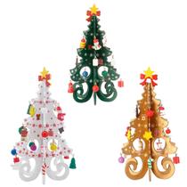 Arvore de Natal Pequena Mini em Madeira Enfeite de Mesa Natalino Decoração De Mesa Com Detalhes Coloridos