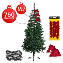 Árvore De Natal Pinheiro 1,80 Altura 750 Galhos + Decorações