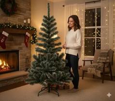 Árvore De Natal Pinheiro Verde Musgo Ponta Branca Neve 1,50m 220 Galhos A0033