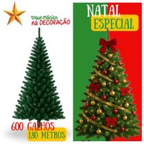 Arvore de Natal Premium Luxo 1,80 Metros Com 600 Galhos Pinheiro Verde Tradicional Grande Gigante Galhos Cheios para Decoração Natalina