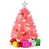 Árvore de Natal Prextex Mini Pink de 23 polegadas com luzes e enfeites