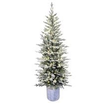 Árvore de Natal Puleo International pré-iluminada Flocked Arctic Fir de 6 pés