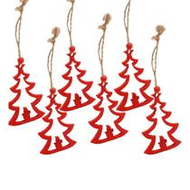 Arvore de Natal Vermelho Pendente Adorno Vazado MDF Kit com 6