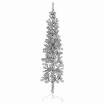 Árvore de Natal vidaXL Slim Artificial Metade 1,5 m de PVC prateado