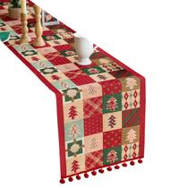 Árvore de Natal vintage Table Runner com borlas de pompom 180 cm