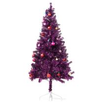 Árvore de Natal Wellwood Tinsel 6 pés com conjunto de enfeites de 24 quilates roxo