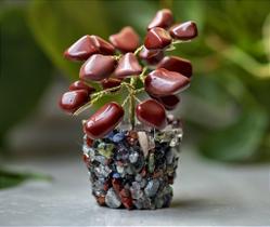 Árvore de Pedra Jaspe Vermelho com Base de Cristais Variados - 9 cm de Altura Árvore de Pedra Jaspe Vermelho com Base de Cristais Variados - 9 cm de Altura