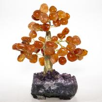 Árvore de Pedra Natural Cornalina com Base Drusa de Ametista