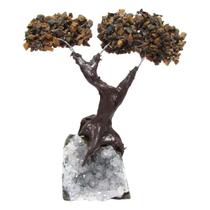 Árvore de Pedra Olho de Tigre com Drusa de Cristal P 15cm - Foco, Proteção e Prosperidade