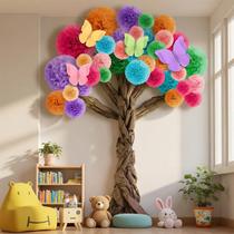 Árvore Decorativa 3D de Papelão Pasimy com Pompons Árvore Decorativa 3D de Papelão Pasimy com Pompons