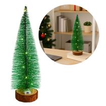 Árvore Mini Pinheiro Nevado Decorativo 25cm Iluminado LED Sequencial Base Tronco Natural