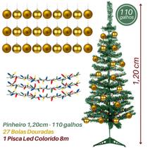 Árvore Natal Decorada Bolas Dourada 120cm 110 Galhos 127/220v