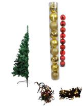 Árvore Natal Metade C/Iluminação+Bolas Pinheiro Cheia Luxo 1,50m VD 254 Galhos