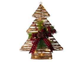 Árvore Natal Pendente Com LED Pinheiro Em Rattan Fibra Natural Com Arranjo Frutas Folhagens e Pinhas Parede Porta Pendurar
