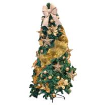 Árvore Natal Skiny 1,80m 580 Galhos Enfeites Dourada Decorada Pisca-pisca 110v - YAZI
