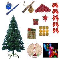 Árvore Natal Verde 1,50m 320 Galhos Completa Com 75 Enfeites Pisca Led 110v