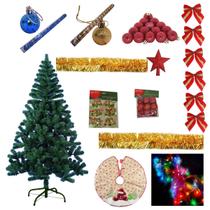 Árvore Natal Verde 1,50m 320 Galhos Completa Com 77 Enfeites Pisca Led 220v