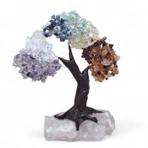 Árvore Pedra Natural 7 Chakras com Base de Quartzo Rosa 13cm