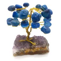 Árvore Pedra Natural Ágata Azul Base em Drusa Ametista 10cm
