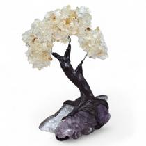 Árvore Pedra Natural Citrino com Base Drusa Ametista 13 cm