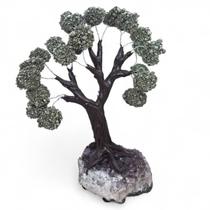 Árvore Pedra Natural de Pirita com Base Drusa Ametista 26 cm