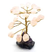 Árvore Pedra Natural Quartzo Rosa Base Drusa Ametista 10cm