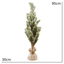 Arvore topiaria natalina com base juta verde e branco 95cm