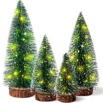 Árvores de Natal Hatisan Mini com luz, 4 peças com base de madeira Árvores de Natal Hatisan Mini com luz, 4 peças com base de madeira