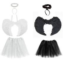 Asa de Anjo Aureola Saia Infantil Branco ou Preto Fantasias