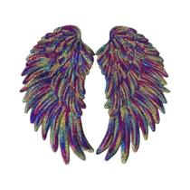 Asas De Anjo De Plumas Arco-Íris Com Lantejoulas, Patches Bordados Termocolantes DIY Para Mochila,